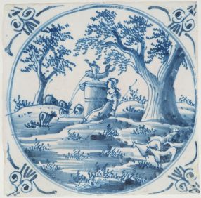 Antique Delft tile with a pastoral scene, 18th century