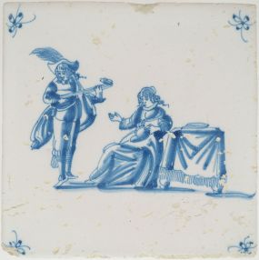 Antique Delft tile with a serenade, 17th century