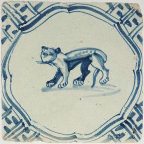 Antique Delft tile with a lioness, 17th century