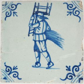 Antique Delft tile with a chair bottomer, 17th century