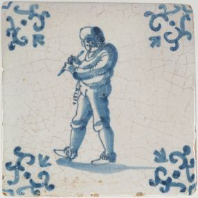 Antique Delf tile with a musician, 17th century