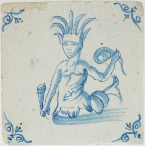 Antique Delft tile with Triton, 17th century