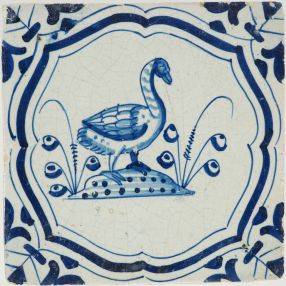 Antique Delft tile with a goose, 17th century