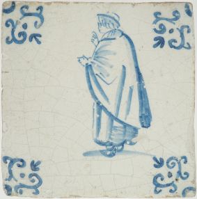 Antique Delft tile with a spiritual leader, 17th century