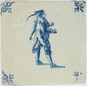 Antique Delft tile with a jester, 17th century