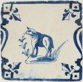 Antique Delft tile with a sheep, 17th century