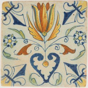 Antique Delft tile with a tulip hearth, 17th century
