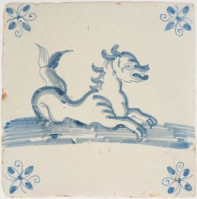 Antique Delft tile with a sea monster, 17th century