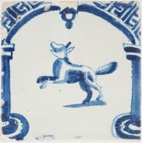 Antique Delft tile with a dog, 17th century