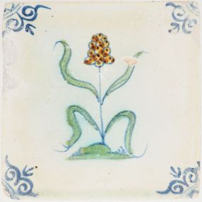 Antique Delft tile with a bunch of grapes, 17th century