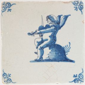 Antique Delft tile with Cupid, 17th century