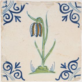 Antique Delft tile with a fritillaria, 17th century