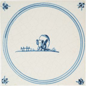 Antique Delft tile with an elephant, 18th century