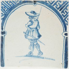 Antique Delft tile with a soldier, 17th century 