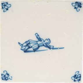 Antique Delft tile with figure who slips, 18th century