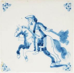 Antique Delft tile with a horseman, 18th century 