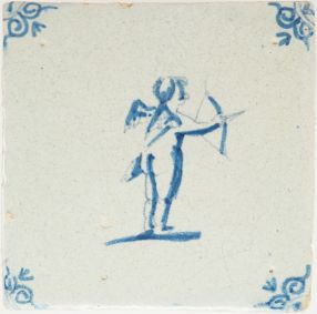 Antique Delft tile with a Cupid, 17th century