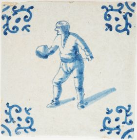 Antique Delft tile with a knife fight, 17th century