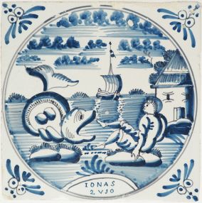 Antique Delft tile with Jonah and the whale, 18th century
