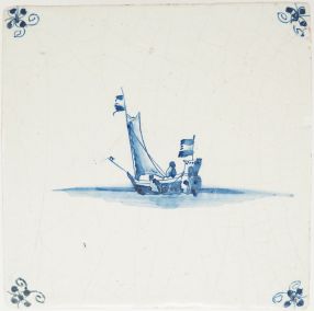 Antique Delft tile with a ship, 17th century