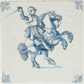 Antique Delft tile with a knight, 17th century