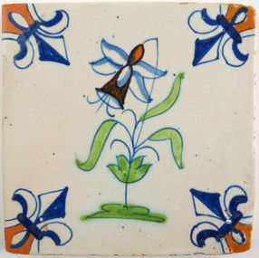 Antique Dutch tile with a Bellflower - Campanula, early 17th century
