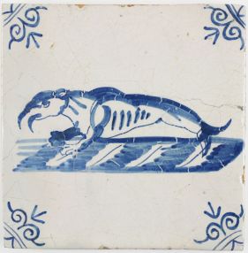 Antique Dutch Delft tile with a walrus, 17th century
