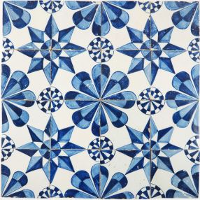 Antique Dutch Delft ornamental wall tiles in blue with stars, 18th and 19th century