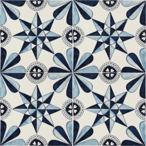 Hand-painted Delft tiles with stars in blue - Poarte P-27 series / 16 tiles