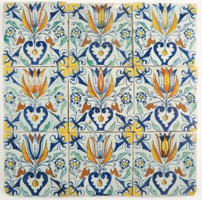 Set of nine Delft tiles with Tulip Hearts, 17th century