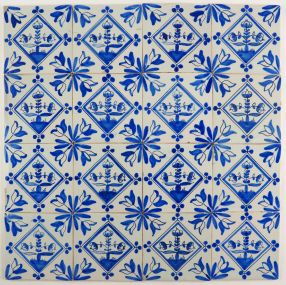 Antique Delft wall tiles with flowers in blue, 19th century