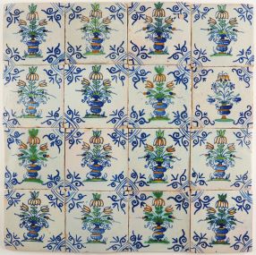Antique Delft wall tiles with polychrome flower pots, 17th century