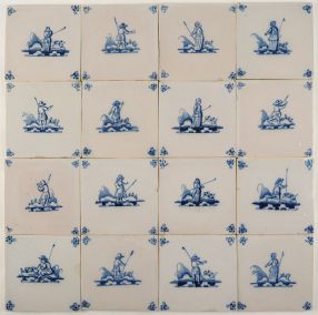 Antique Delft wall tiles with shepherds 18th century