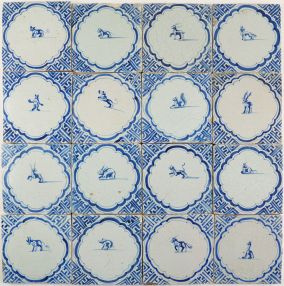 Antique Delft wall tiles with animals, 17th century