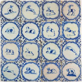Antique Delft wall tiles with animals, 17th century