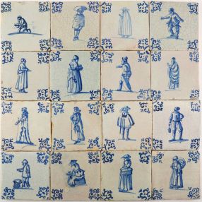 Antique Delft wall tiles with citizens, 17th century