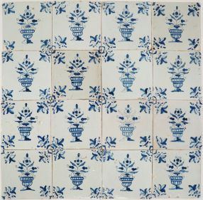 Antique Delft wall tiles with flower pots, 17th century