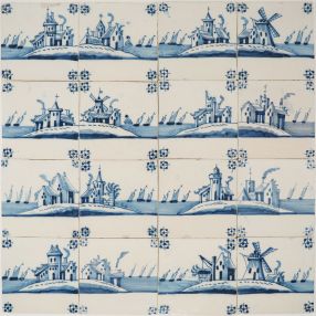 Antique Delft wall tiles depitcing islands, 19th century