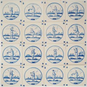 Antique Delft wall tiles with shepherds, 20th century