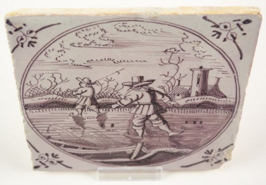 Two 18th Century Manganese Delft Tiles