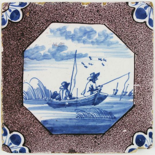 Two 18th Century Manganese Delft Tiles