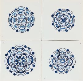 Hand-painted Delft tiles with Roses in blue - P-12 - painted on Poarte E base shade and enhanced with pinholes. photo 2