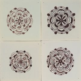 Hand-painted Delft tiles with roses in manganese - Field of 4