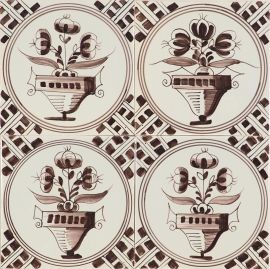 Hand-painted Delft tiles with Flower Pots in blue- Poarte P-20 series / 4 tiles