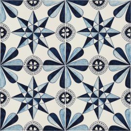 Hand-painted Delft tiles with stars in blue - Poarte P-27 series / 16 tiles