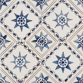 Hand-painted Delft ornamental tiles with chain stars pattern, in blue and manganese P-59