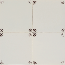 Decorative hand-painted Delft tile with spider curl corner motif design in manganese