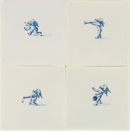 Classic hand-painted Delft tiles with charming cupids painted in a soft blue