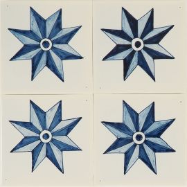 Hand-painted Delft tiles with stars in blue, by Poarte - 4  tiles