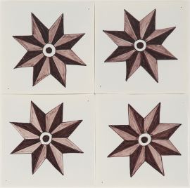 Hand-painted Delft tiles with stars in manganese, the P-5 series by Poarte. Four. 